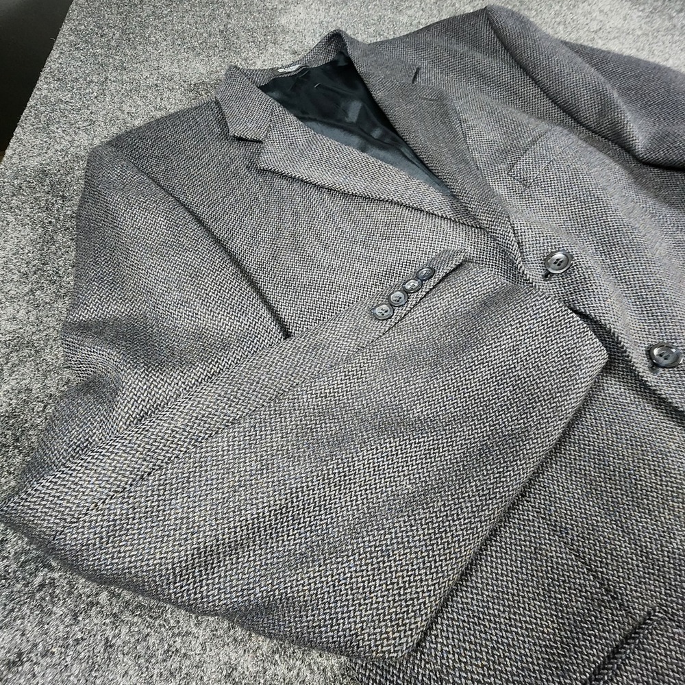 Stafford Men's‎ Blue Houndstooth Blazer Sport Coat Jacket 46L Lambswool Cashmere